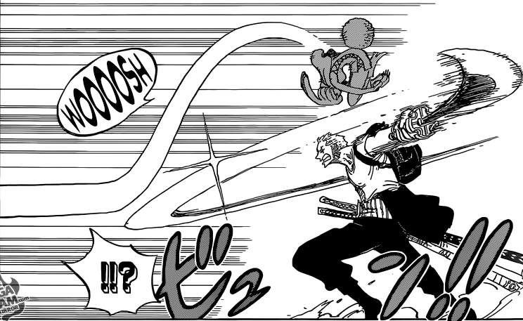 One Piece chapter 804 - Carrot dodging Zoro's slash