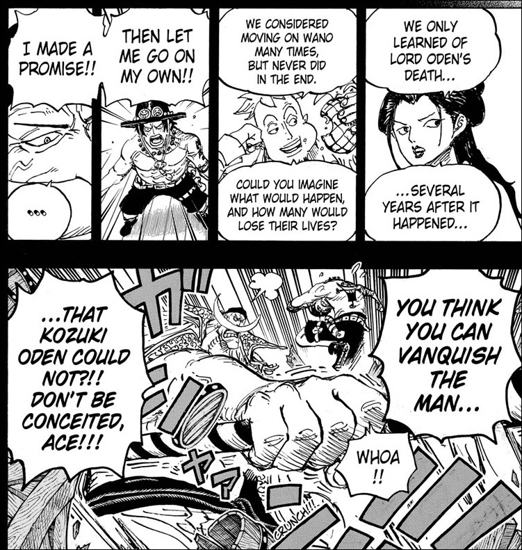 One Piece chapter 999 - Whitebeard denies Ace's request to return to Wano Kuni to face Kaido