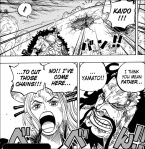 One Piece chapter 1015 - Yamato arrives on the roof of Onigashima and challenges his father