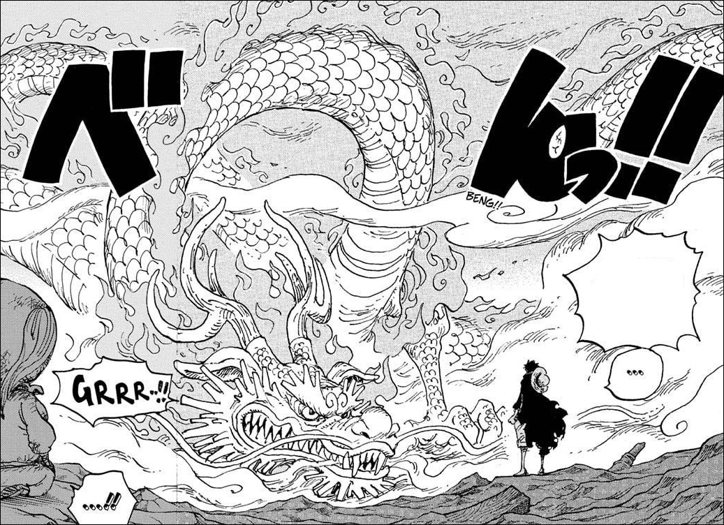 One Piece chapter 1023 - Momonosuke's transforms into his Dragon form after being aged up
