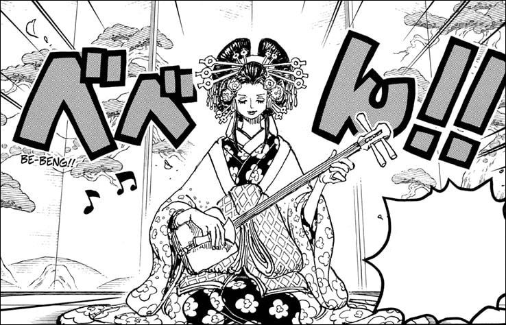 One Piece chapter 1032 - Hiyori reveals herself to Orochi in the guise of Komurasaki